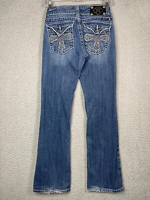 Miss Me Jeans Womens 28 (28x31) Blue Bootcut Embroidered Pockets Medium Wash • $18.75