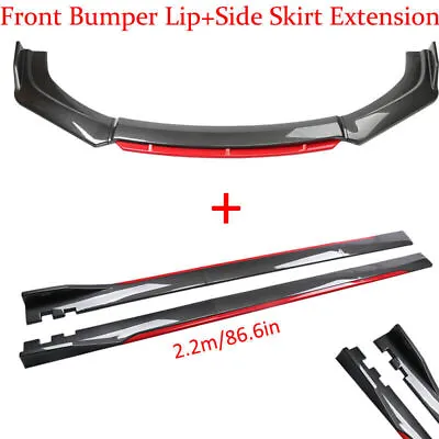 For Universal Car Front Bumper Lip Body Kit+86.6'' Side Skirt Red Carbon Style • $124.34