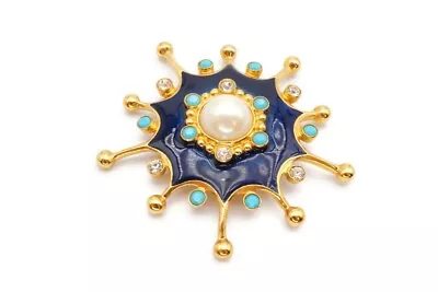 Vintage Barrera For Avon Brooch Pin Gold Tone Faux Pearl Enamel Atomic • $59.99