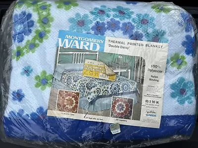 Vintage Montgomery Ward Thermal Printed Blanket Double Daisy Floral 80” X 90” • $59.95
