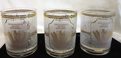 3 CULVER 22k Gold  INDIANAPOLIS MOTOR SPEEDWAY  On The ROCKS GLASSES   LowBall • $29.99