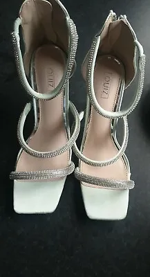 Quiz Sage Green Diamanté Stilletto Back Zip Bridesmaid Prom Shoes • £5