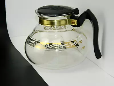 Vintage Glass Cory Coffee Pot Carafe Flip Top Black Handle & Lid 8 Cup • $24.95