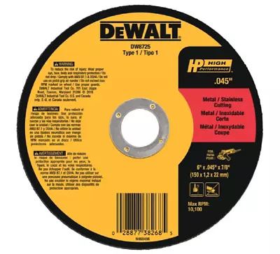 DeWALT DW8725 High-Performance Metal/Stainless Cutting Wheels Type 1 • $15.20