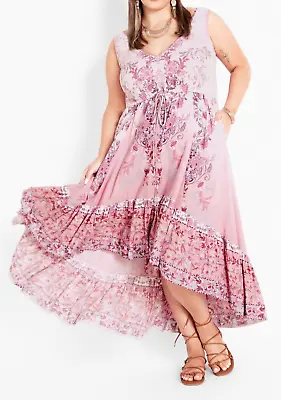 NEW City Chic Starling Reine Pink Boho Karma Trim Maxi Dress Plus Size S 16 #M97 • $48.71