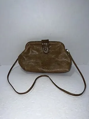 Saks 5th Ave Genuine Leather Cross Body Purse Bag Brown Crocodile Made In Italy • $25