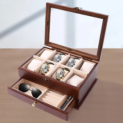 Mens 8 Grids Wooden Watch Display Case Jewelry Collection Storage Holder Box  • $37