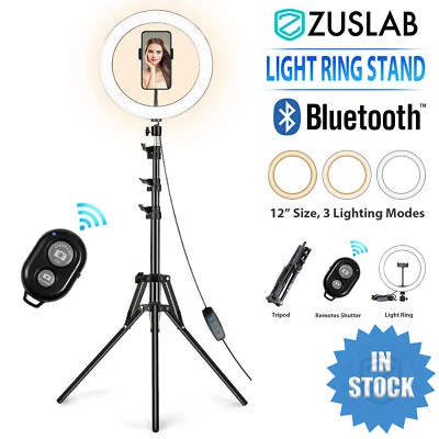 $29.96 • Buy 12''Dimmable LED Ring Light Dimmable Light Stand Kit Phone MakeUp Video Live