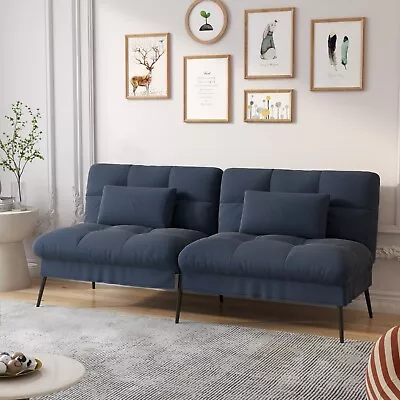 Convertible Futon Sofa Bed Upholstered Futon Couch Fabric Sleeper Sofa Blue • $125.98