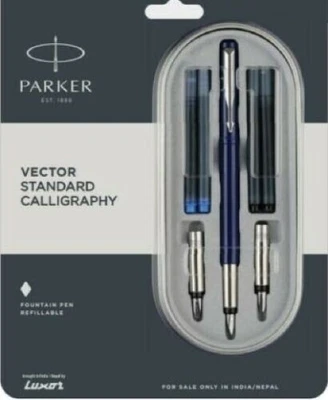 £16.38 • Buy Parker Vector Standard Calligraphy Fountain Pen Stainless Steel Trim Blue Body
