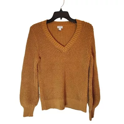 J. Crew Factory Balloon Sleeve Cotton Pullover V-Neck Waffle Sweater S • $14.99