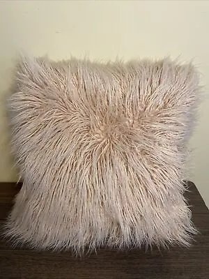 Himalayan Faux-Fur Mongolian Throw Pillow 18x18 Soft Pink Teen Girl Dorm Room • $12.95