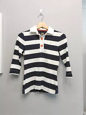 Women's Joule 3/4 Sleeved T-Shirt Button Collar White & Navy Striped  • $8.70