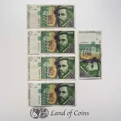 SPAIN: 5 X 1000 Spanish Peseta Banknotes. • £7