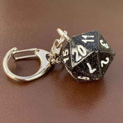 D20 Dice Keyring - Black Glitter - Dice - Geek - Games Master - D&D. • £2.99