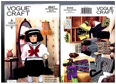 VOGUE 8647 & 9140 PATTERNS Doll Clothes Sailor Dress & Ethnic 18  American Girl  • $48.50