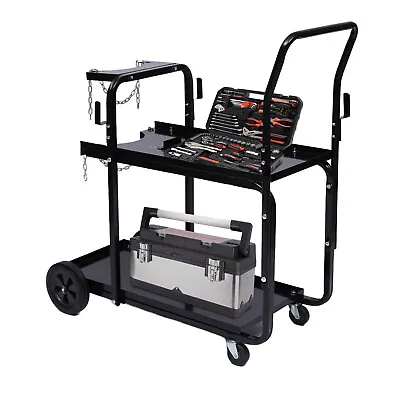 Black 2-Tier Welding Trolly Cart W/ Wheels For Transporting And Storing Welders • $141.12