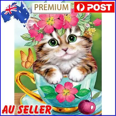 $11.37 • Buy 5D Diamond Painting Kits Cat In Cup Full Round Drill DIY Wall Art (FH657) AU