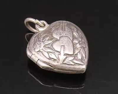 925 Silver - Vintage Engraved Love Heart Photo Locket Pendant (OPENS) - PT21050 • $51.35