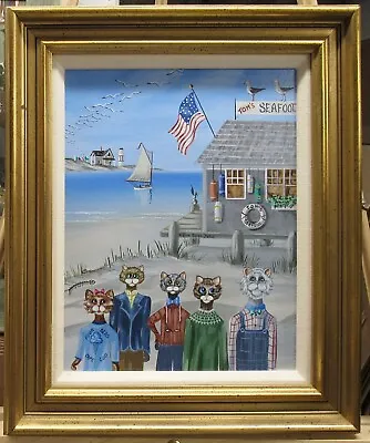 Jayne Shelley-Pierce Whimisical Cape Cod Ptg Of Cats And Seafood Shack Listed • $499