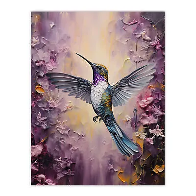 Hummingbird In An Abstract Lavender Flower Field Bright Wall Art Poster Print • £11.99