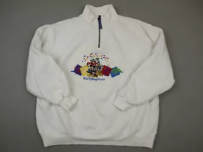 Walt Disney World Sweater Women Medium White Mickey Mouse 1/4 Zip Pullover M • $34.99