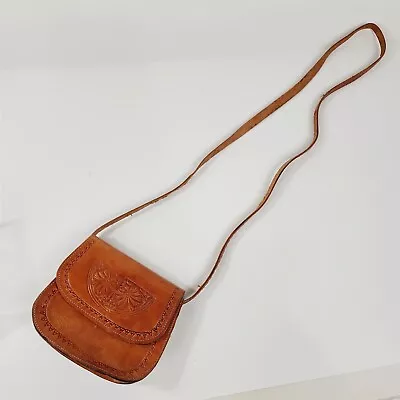 Vintage Floral Leather Hand Tooled Purse Shoulder Crossbody Bag Western Boho • $28.95