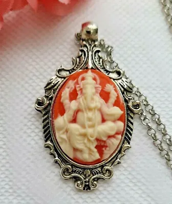 Ganesha God Of Luck New Beginnings Indian Antique Silver Necklace CAMEO Pendant • $16.20