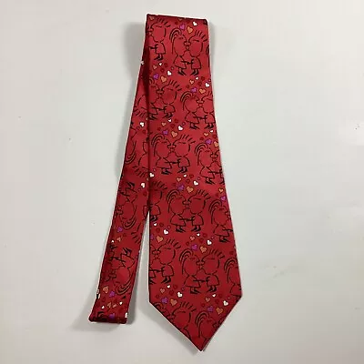 Valentines Day Tie Kissing Cartoon Couple Red Tie Keith Daniels 100% Silk • $7.49