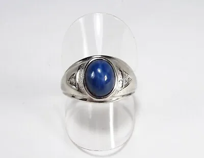 Vintage A & Z Chain Co. USA 14K White Gold Star Sapphire Men's Signet Ring Sz 10 • $419.95