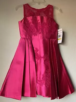 £42.61 • Buy New No Tag Chantilly Place 7-16 Big Girls Magenta Pleated Lace Embroiedered Dres