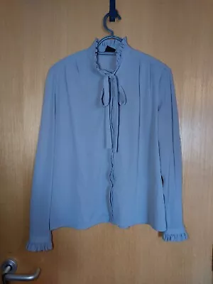 Vintage 70s Blouse Pussybow Ruffles Grey M L • £15