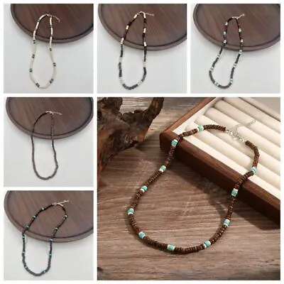 Jewelry Accessories Turquoises Beaded Necklace Boho Wooden Choker  Men • £3.23