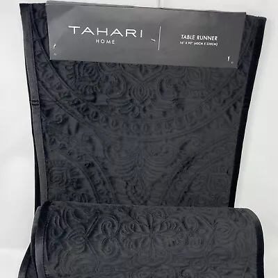 Tahari Home Holiday Table Runner Velvet Quilted 16X90 Black • $49.99