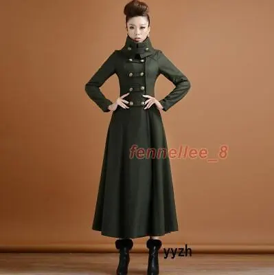 Military Womens Super Long Wool Blend Overcoats Slim Double-Breasted Coat Jacket • $68.71