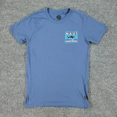 Maui And Sons Shirt Men Small Blue  Graphic Tee Short Sleeve Logo Hang Tag Adult • $8.39