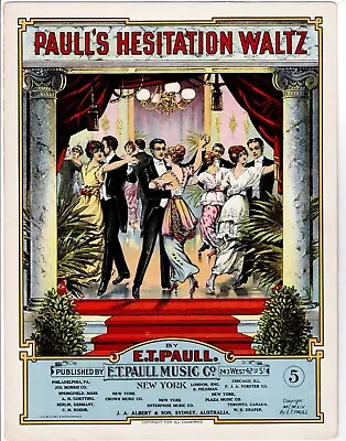 1914 E.T. Paull’s Hesitation Waltz Large Format Sheet Music Solo Beautiful Litho • $29