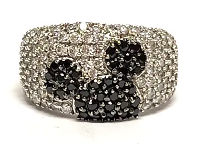 Mickey Mouse Disney CZ & Black Spinel Sterling Silver 90th Anniversary Ring 6.5 • $40