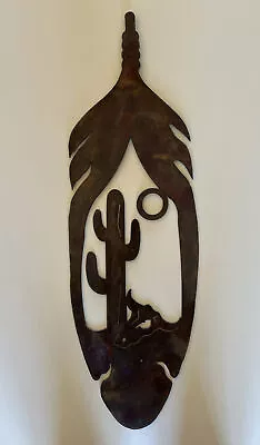 Metal Wall Hanging Art Feather Native Cactus Desert Decor - 24”tall X 7.5” Wide • $20
