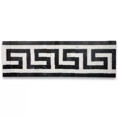 B0098H Greek Key Thassos White Nero Marquina Black Marble Mosaic Border Tile • $31.99