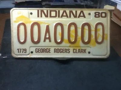 License Plate Vintage Indiana  George Rogers Clark Sample 1980 00A0000 Rustic • $17.25