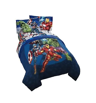 Jay Franco Marvel Avengers Blue Circle Bed Set Twin Children Unisex GarageBin • $32.99