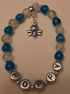 £2.35 • Buy Personalised  Blue  Beaded Bracelet Bumble Bee Charm Girl Birthday Gift 