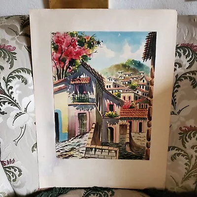 Vintage 1960s 70's Mexico Street Scene Architecture Water Color By Francisco • $29