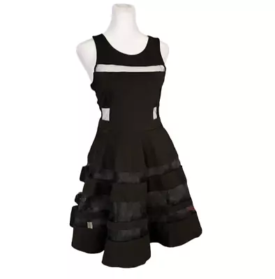 Parker Black Conner Mesh Cut Out Cocktail Dress Size Small • $44