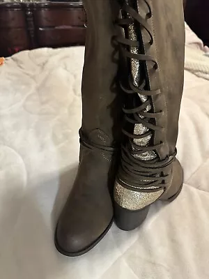 Southern Fried Chics Brown/gold Glitter Laced And Loaded /Glory Boots 9 NWOT • $69.99