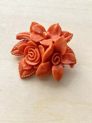 VTG Japan Signed Lucite ? Carved Costume Jewelry Flower Brooch C Clasp • $1.60