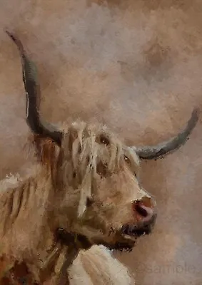 £4.95 • Buy Highland Cow Oil On Canvas Print, Home Decor. Wall Hanging. Farmhouse Decor.