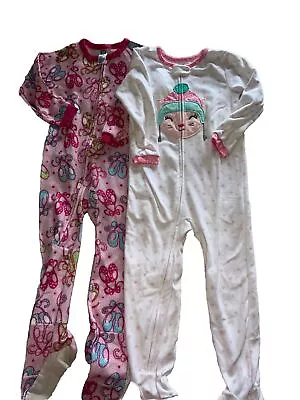 Girls One Piece Footed Pajamas Size 5T Full Zipper Carter's Gerber Lot Of 2 • $14.99