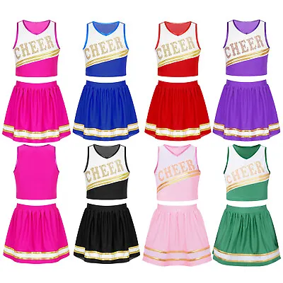 UK Kid Girls Cheerleading Uniform Outfit Dancewear Costume Fancy Dress Halloween • £15.46